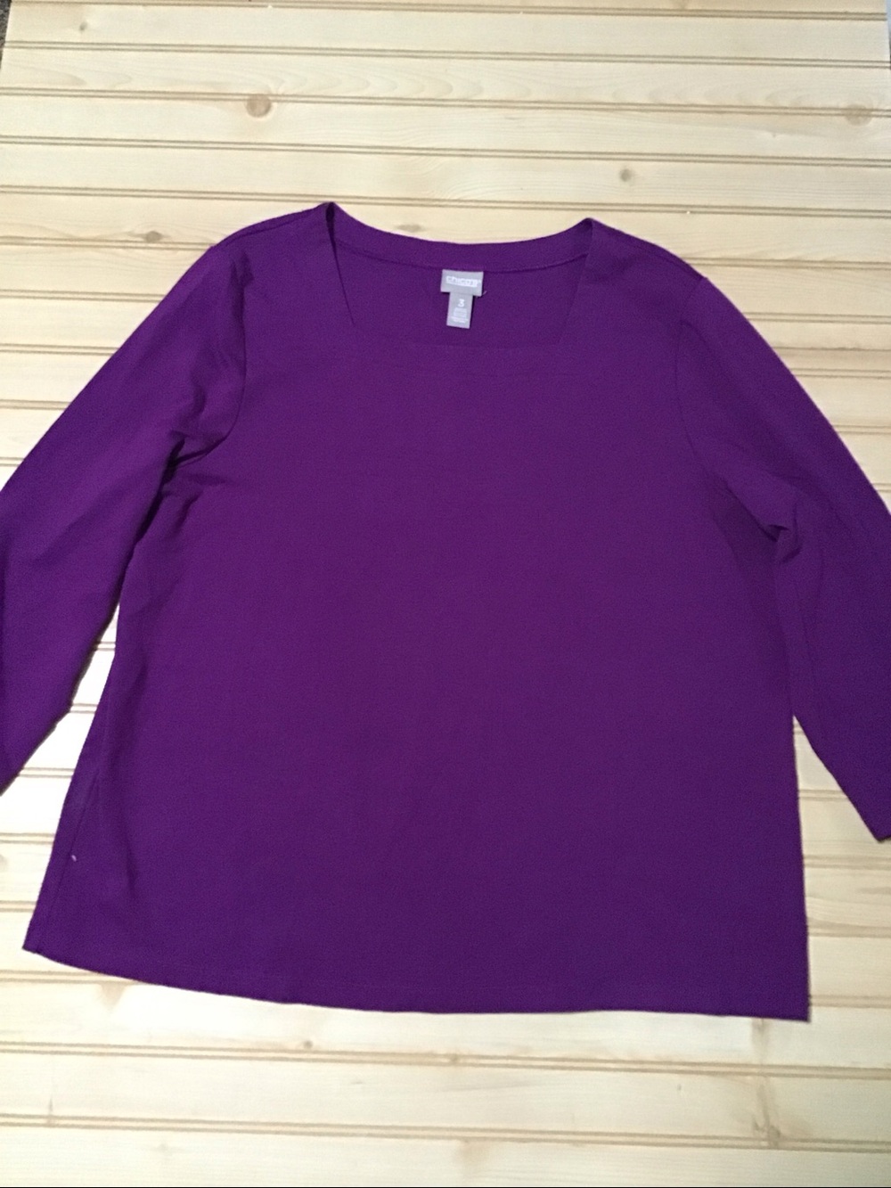Chicos Purple‎ Grape Square Neck 3/4 Sleeve Women’s Lightweight Tee Top Size 3